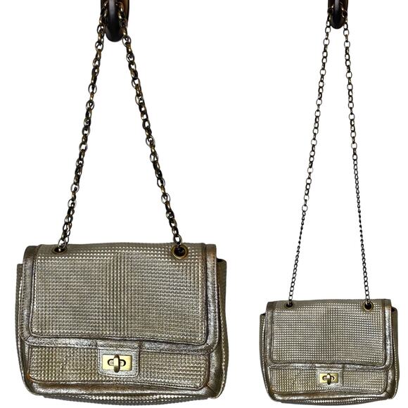 Sondra Roberts Handbags - Sondra Roberts Leather Textured Convertible Crossbody Bag Gold Metallic Purse